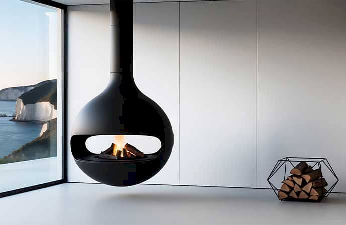 Installation d'un poêle à bois suspendu