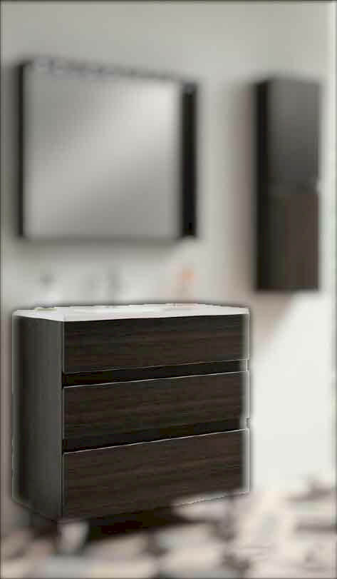ALASKA LUXE - Meuble suspendu de salle de bain avec vasque en chêne noir - 120cm avec 2 tiroirs