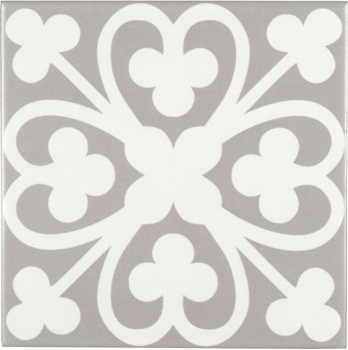 IMITATION CARREAUX CIMENT - Carreau ceramique décor classique pétale blanc gris clair 11 mm 20 x 20 cm CEMI41