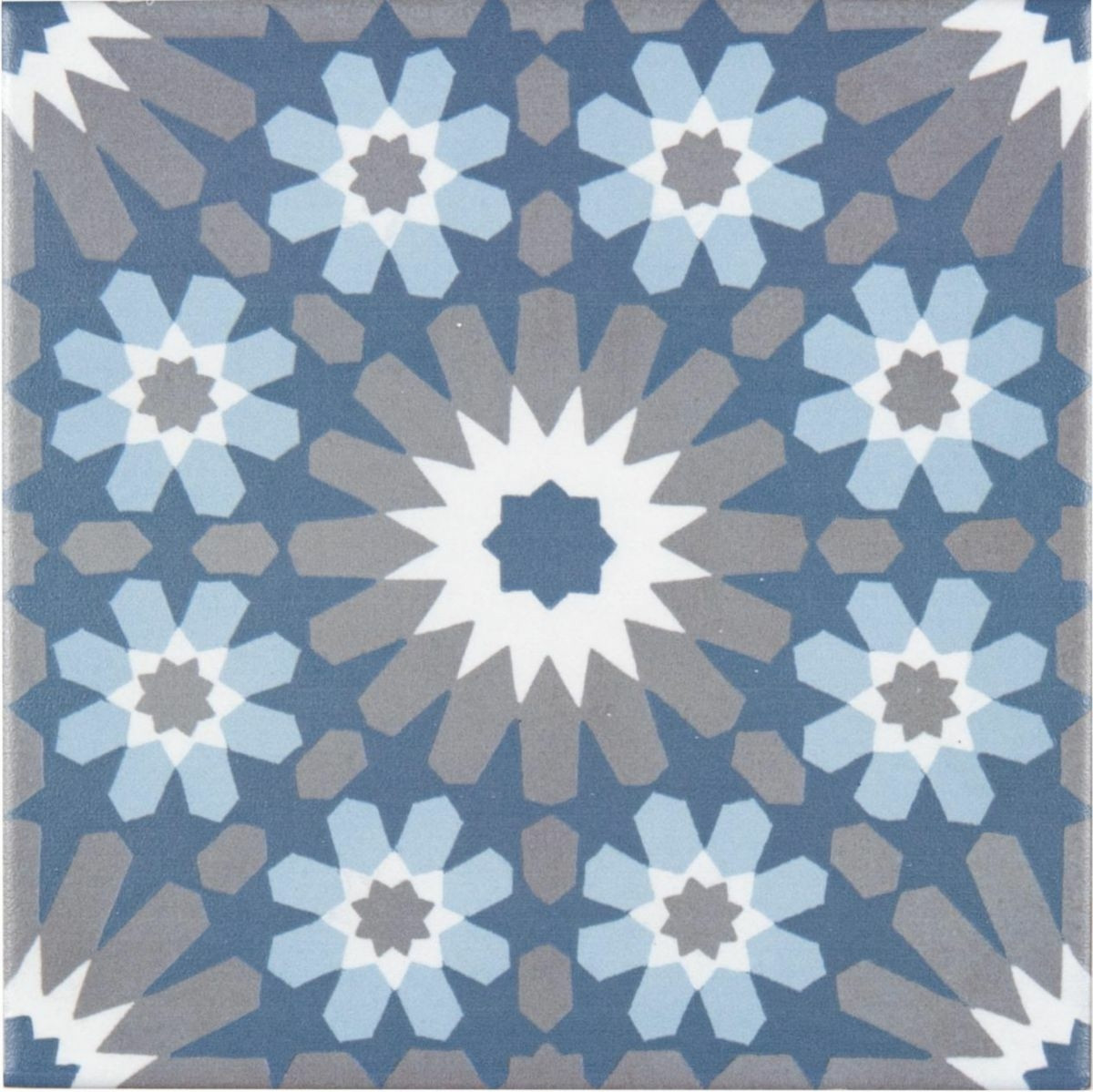 Carreau ceramique décor classique rosace bleu gris blanc cassé 11 mm 20 x 20 cm - Réf.CEMI34