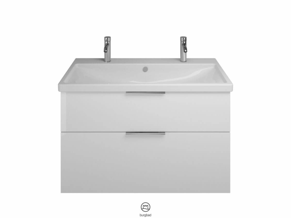 EQIO SMAT - Ensemble Meuble de salle de bain - Simple Vasque 2 Trous robinetterie - Blanc Brillant - 120cm - Réf. SFSR123