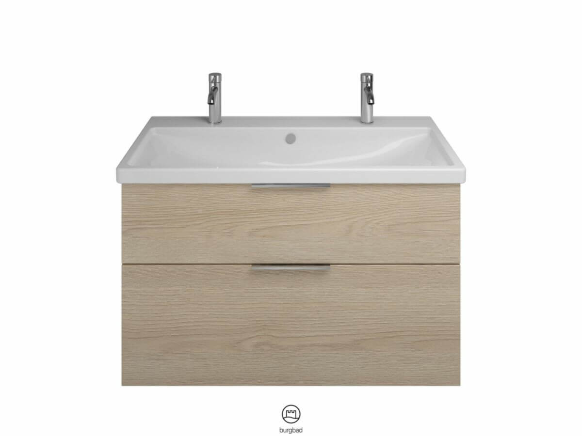 EQIO SMAT - Ensemble Meuble de salle de bain - Simple Vasque 2 Trous robinetterie - Chêne Décor - 100cm - Réf. SFSR103