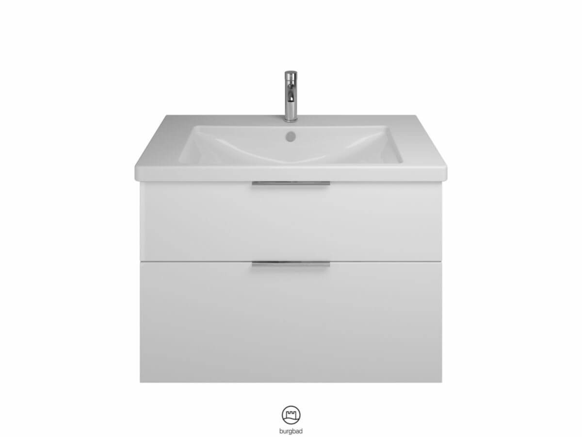 EQIO SMAT - Ensemble Meuble de salle de bain - Simple Vasque - Blanc Brillant