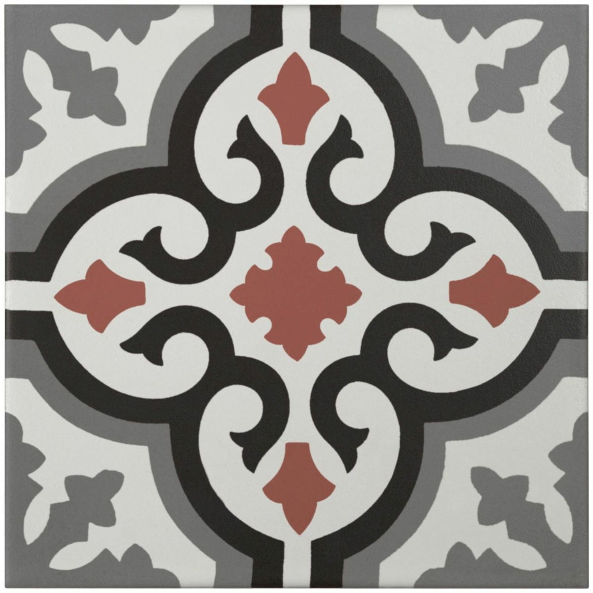 Grès cérame Bati Orient Classique blanc / gris foncé / anthracite / rouge décor - 20 x 20 cm - Réf.CEMI24