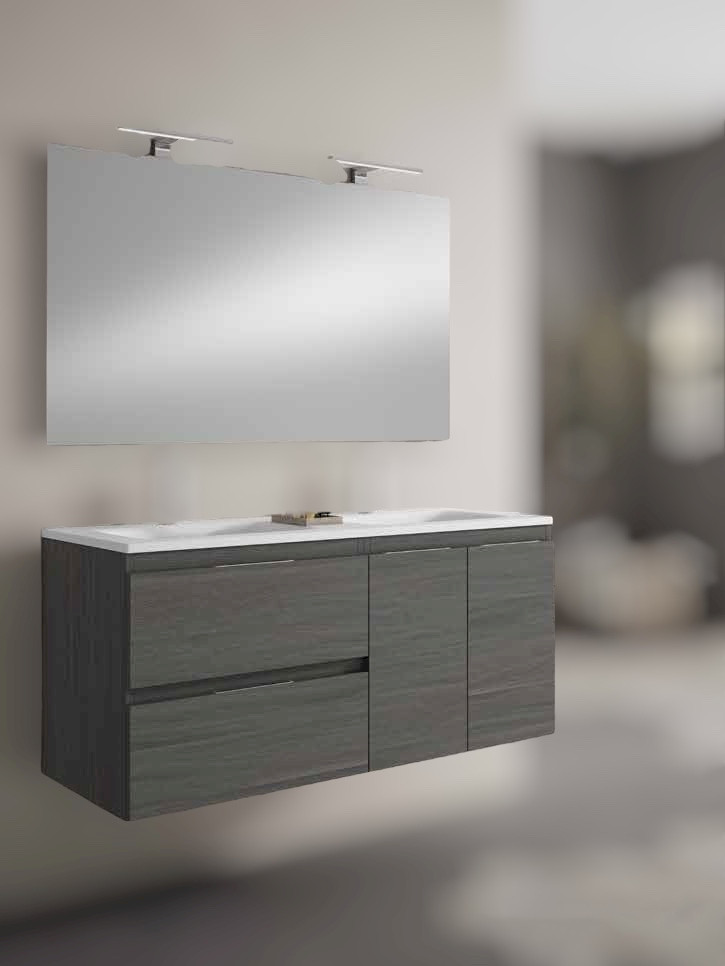 HABITAT Luxe - Meuble de salle de bain complet 120cm avec 2 tiroirs et 2 portes  - Fresne gris
