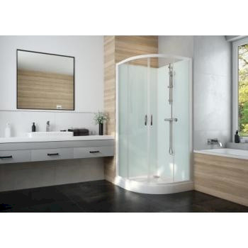 IZIGLASS 2 - Cabine de douche 1/4 de rond à porte pivotante  à parois transparentes et fond verre - 90 x 90 cm - L11IZQ0090