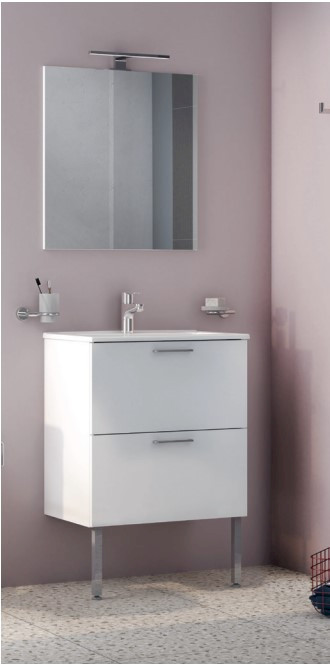 MIA - Set de meuble de salle de bain -  75071 - 2 Tiroirs blanc brillant 60 cm