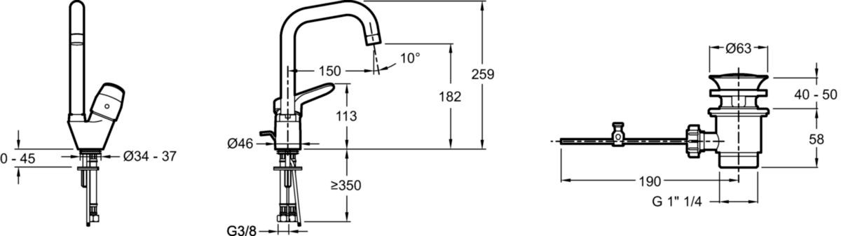 Mitigeur lavabo bec tube BRIVE avec système d'installation breveté 5 35'' -  Réf. E78116-4-CP - chromé