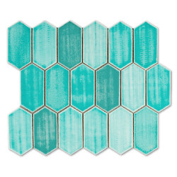 MOSAIQUE CERAMIQUE - Carrelage Mur hexagonale Longue - 29.3x25.3 - Turquoise - Réf. CEVE12