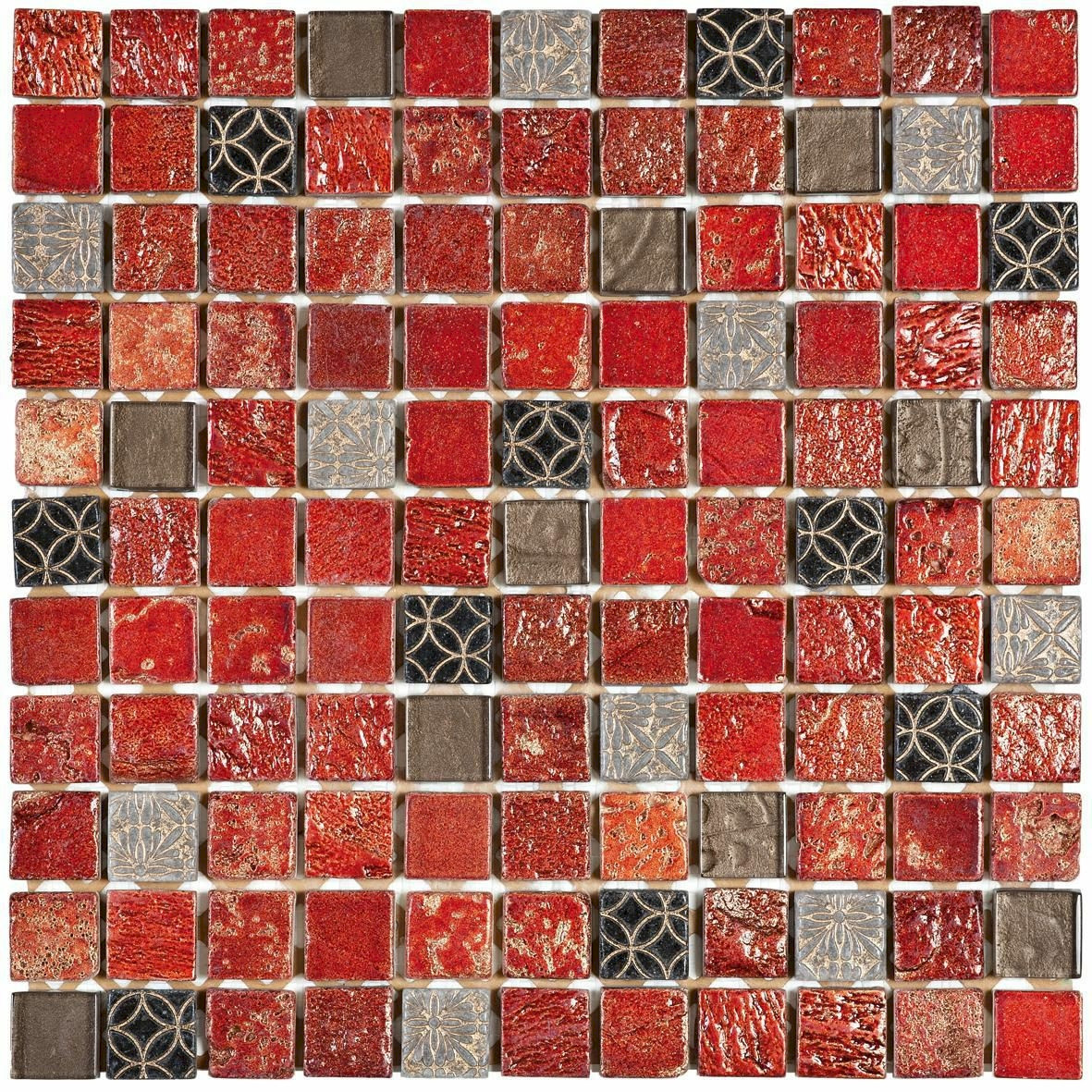 Mosaïque murale intérieur sur trame 30x30 cm marbre rouge-verre gris tesselle 2,5x2,5 cm - 30x30 - Réf.MAMI32