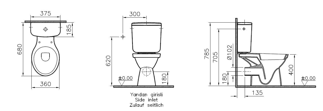 Pack WC au sol S/H, 68 cm, abattant Thermoplastique  - NORMUS - Réf.