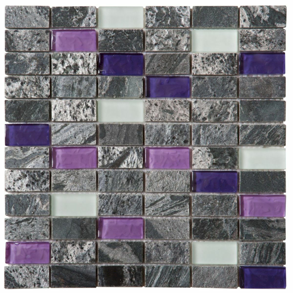 Pierre naturelle Bati Quartzite gris/violet poli mosaïque (2,3x4,8) 30x30cm QUMI13 - 30x30 - Réf.QUMI13