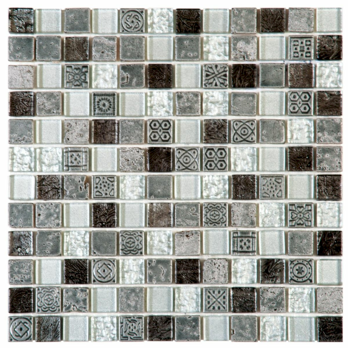 Pierre naturelle et verre reconstitué Bati Orient mix gris brut mosaïque 30x30cm - Réf.MAMI91