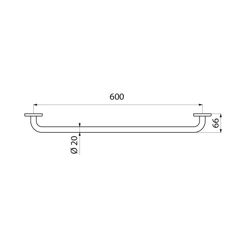 Porte-serviette 600 mm à 1 barre Ø20 en Inox 304 bactériostatique et brillant - Réf.510788P
