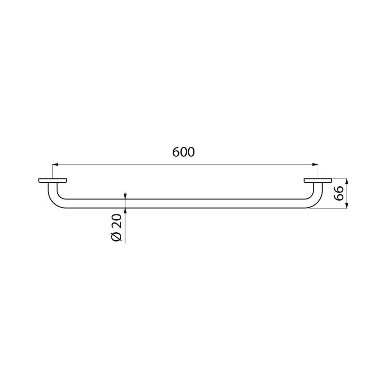 Porte-serviette 600 mm à 1 barre Ø20 en Inox 304 bactériostatique et brillant - Réf.510788P