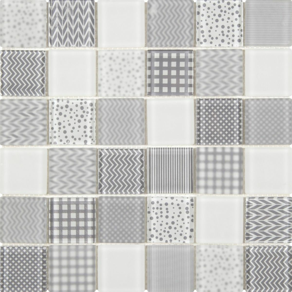 Verre mat brillant blanc gris mosaïque 4,8 x 4,8 cm  - 30x30 - Réf.VEMI157