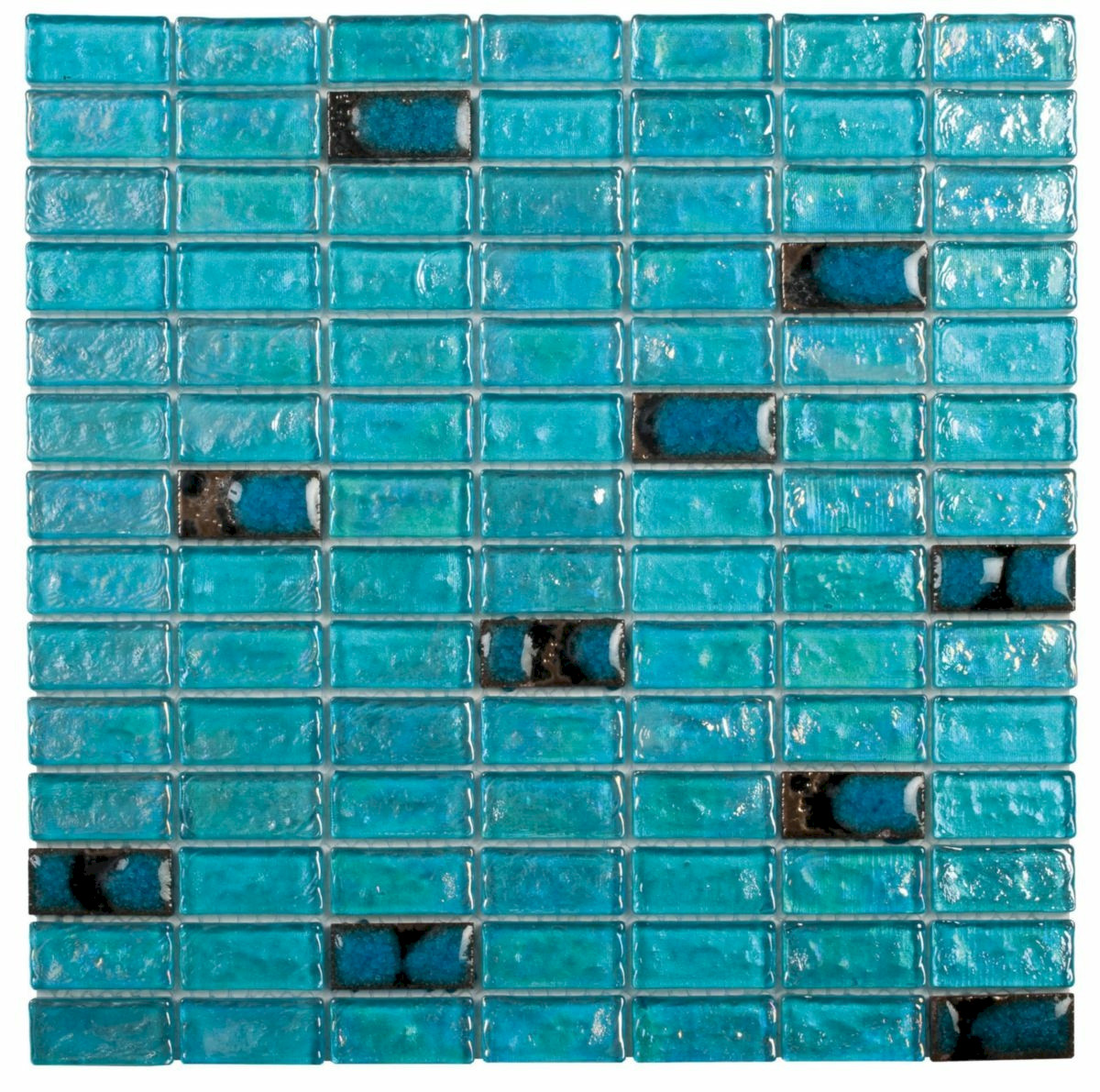 Verre turquoise + céramique mosaïque (2x4,2cm)  - 30,5x30,5 - Réf.VEBL40
